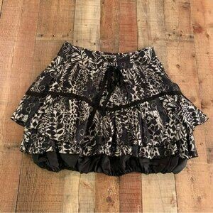 Alberto Malaki silk ruffle mini skirt with bubble underlay navy and silver 8